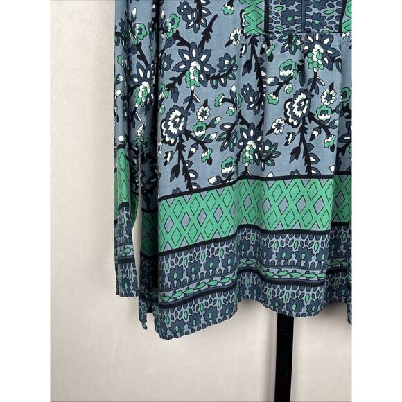 Vermont Country Store Floral Tunic Women's XL Blue Green Peasant Top Boho Artsy - Picture 3 of 10